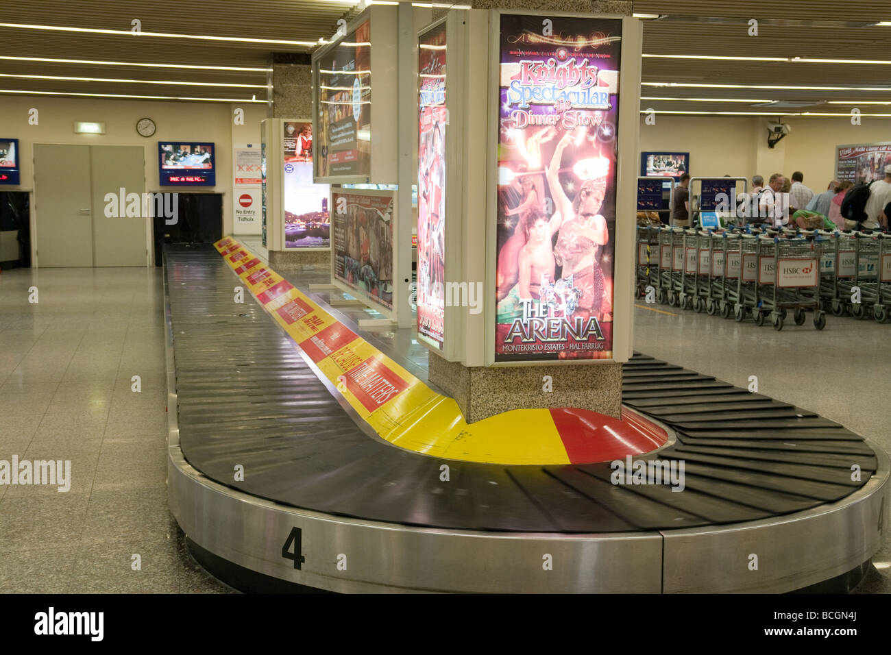 Empty Baggage claim conveyor, Arrivals, Malta International airport, Malta Stock Photo