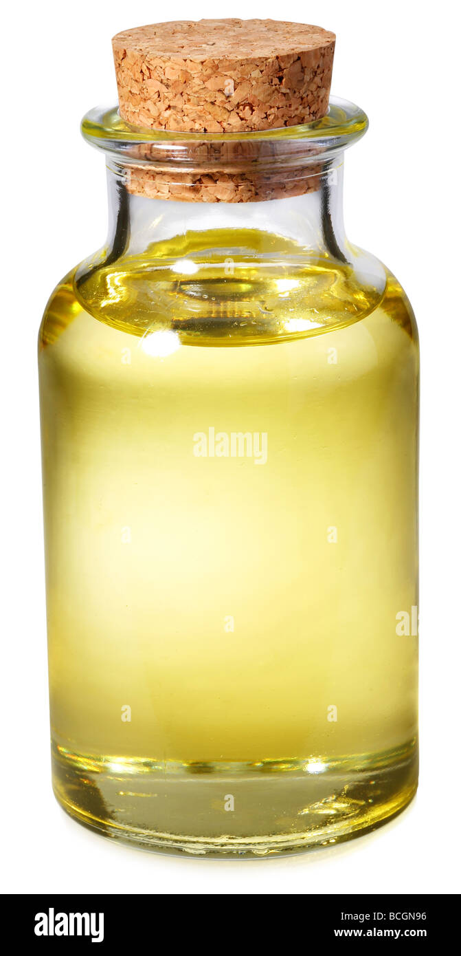 Bottle of sunflower seed oil on a white background Stock Photo