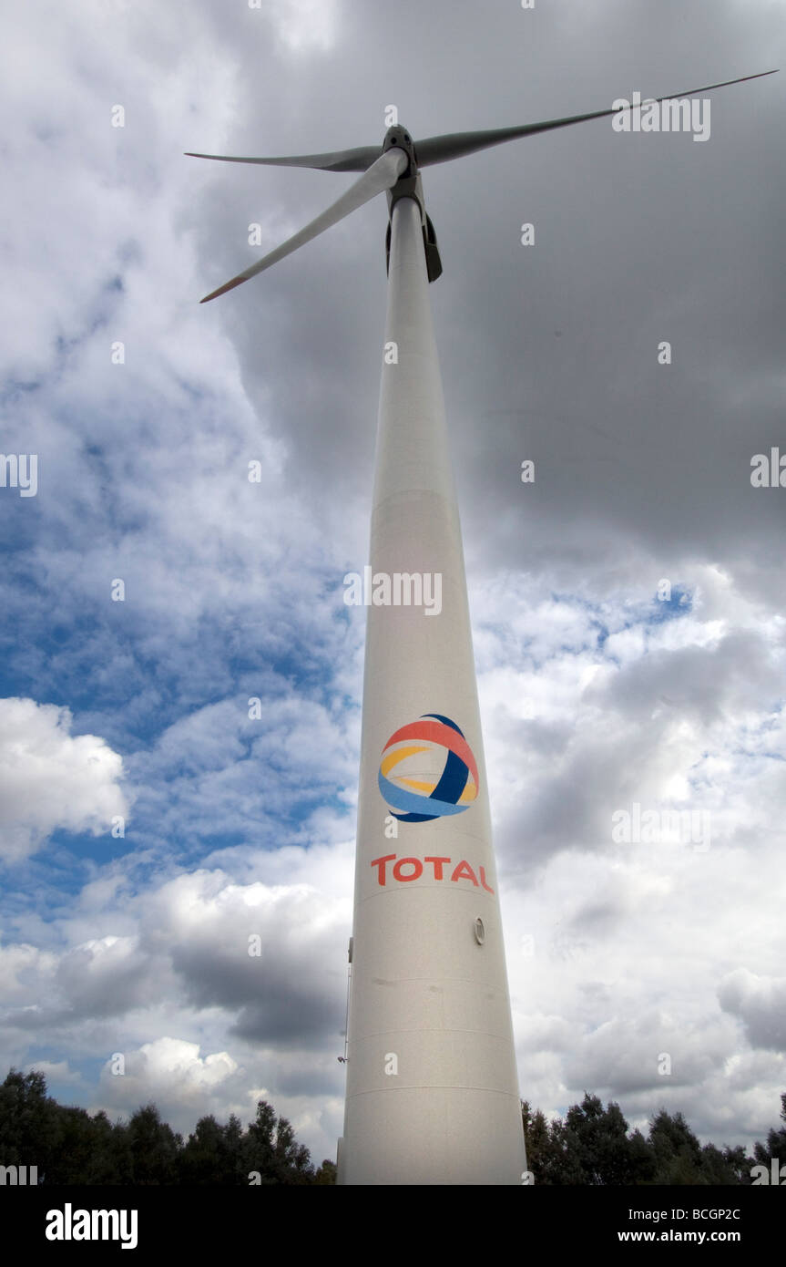 A wind turbine owned by the Total oil company at a site in Dunkirk Northern France Stock Photo