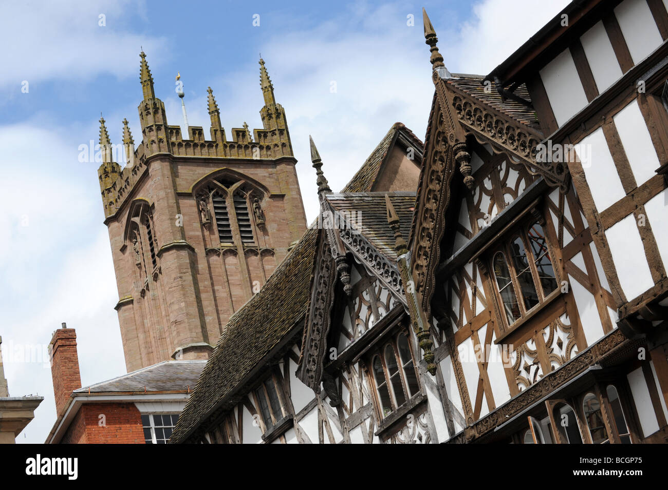 St Laurences church and Broad Street in Ludlow Shropshire Stock Photo