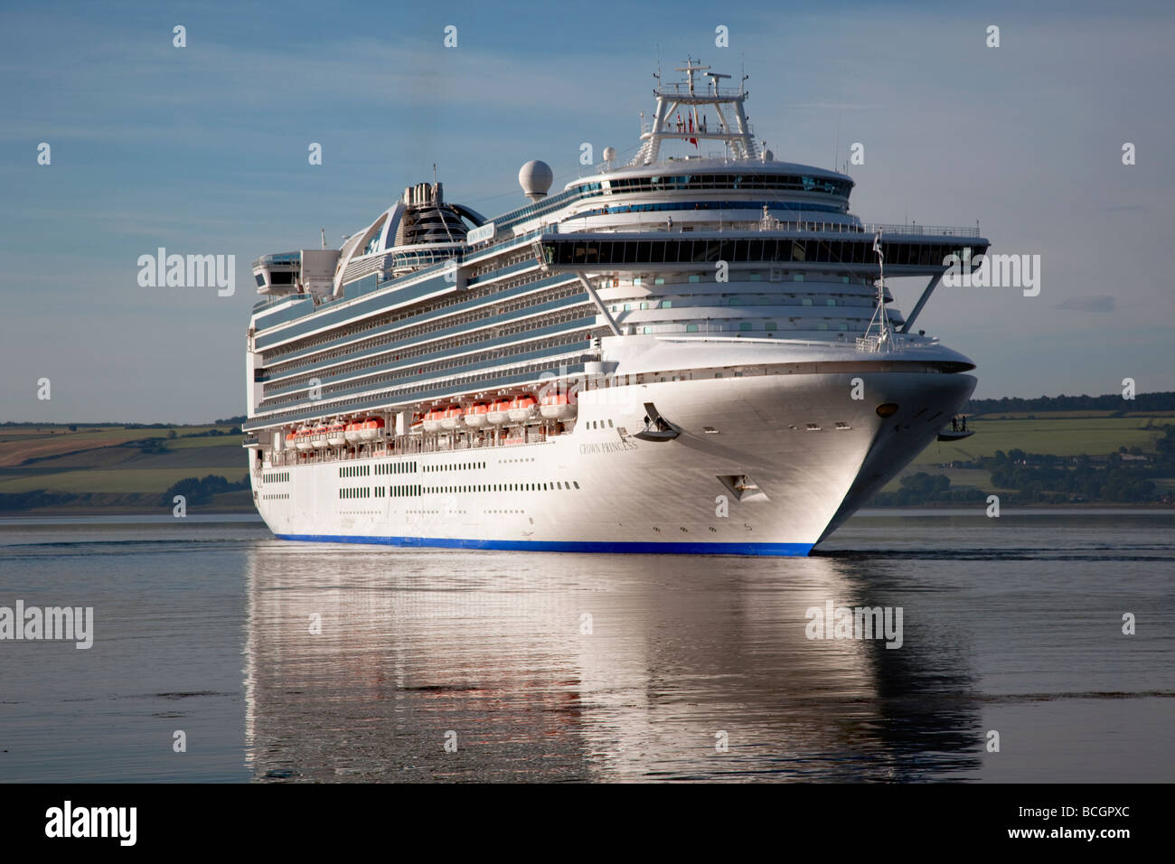 Seascape & Reflections of Cruise ship. The Crown Princess British-American owned big liner arriving at Invergordon, Cromarty Firth, Scotland, UK Stock Photo