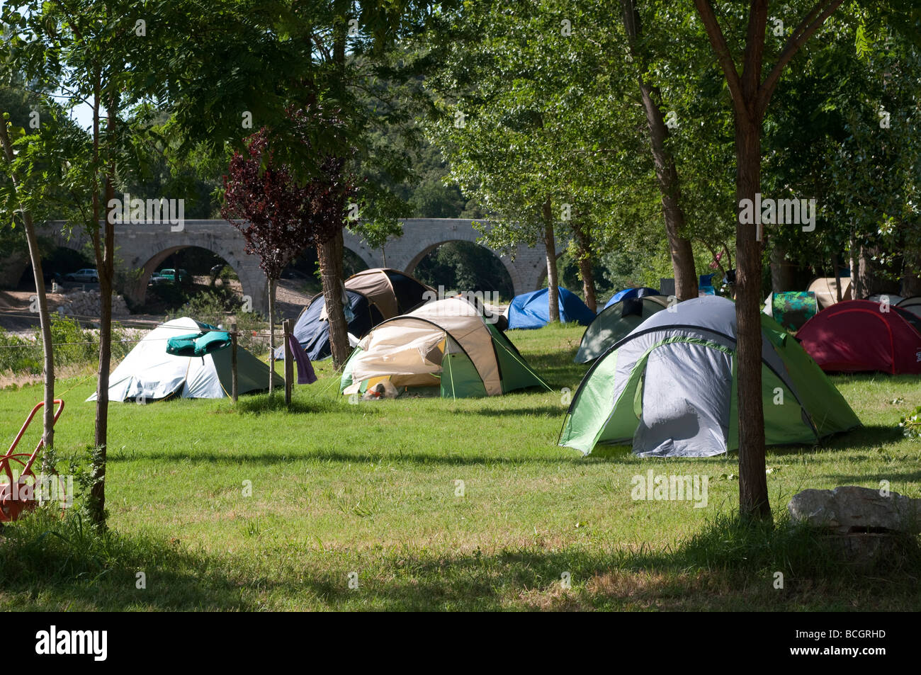 Camping De La Plage On The River Ceze Languedoc France Stock