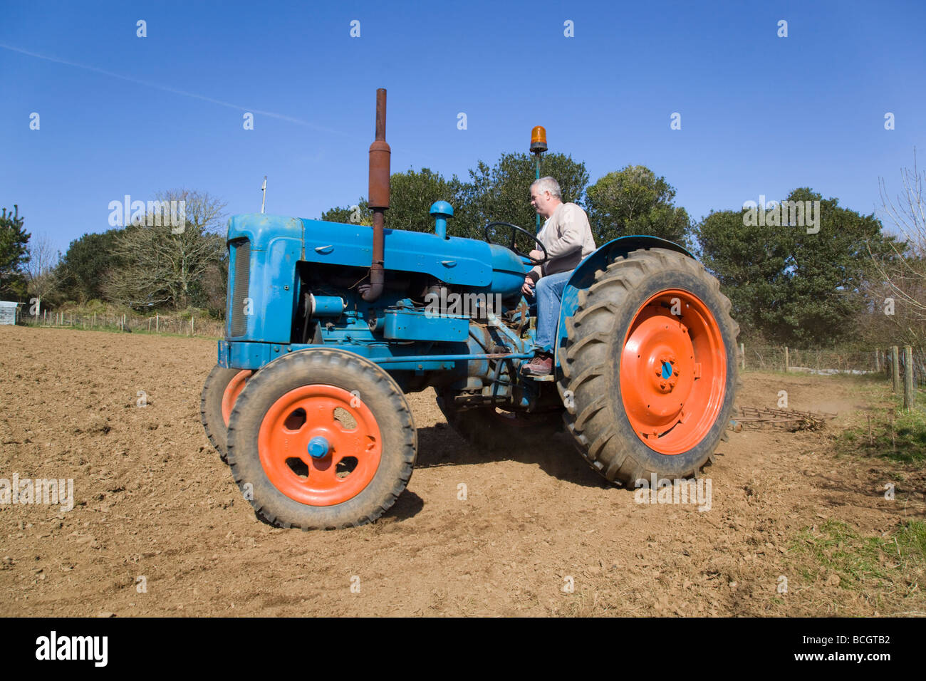 harrowing with a fordson major tractor cornwall Stock Photo Alamy