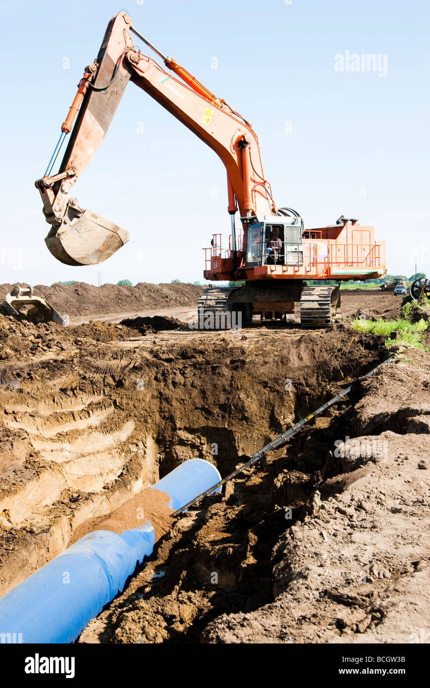 Water pipe being laid at the Louis Clark Regional Water System pipeline
