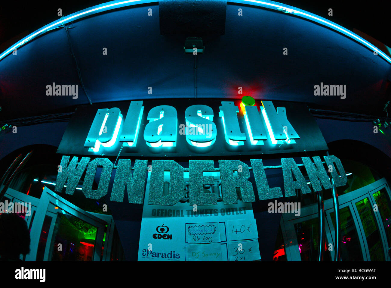 PLASTIK NIGHT CLUB / BAR IN SAN ANTONIO IBIZA , BALEARIC ISLANDS , SPAIN ,CLUB LIFE IBIZA Stock Photo