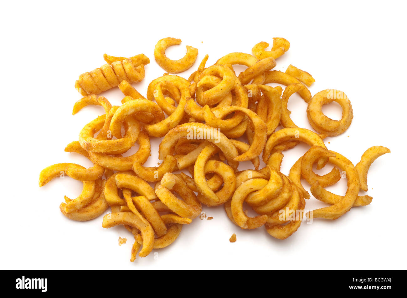 Pile of frozen curly 'oven ready' chips Stock Photo