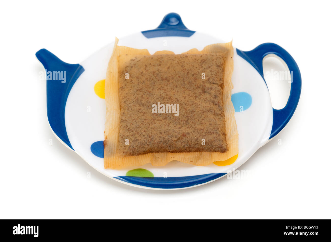 Used 'tea bag' on a teabag rest Stock Photo