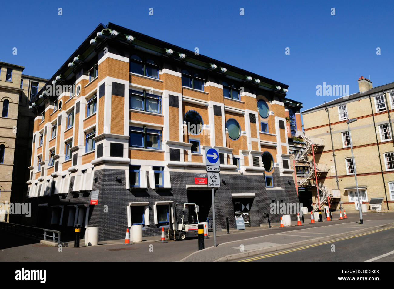 The Cambridge University central deliveries building in Tennis Court Road, Cambridge England UK Stock Photo