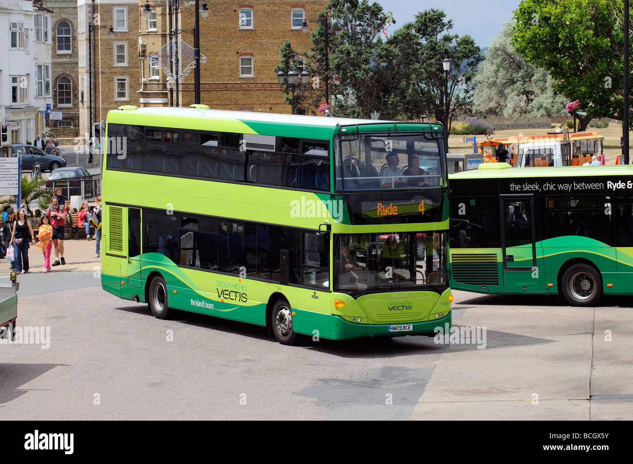 Bus station Ryde Isle of Wight England UK Scania Omnicity double decker ...