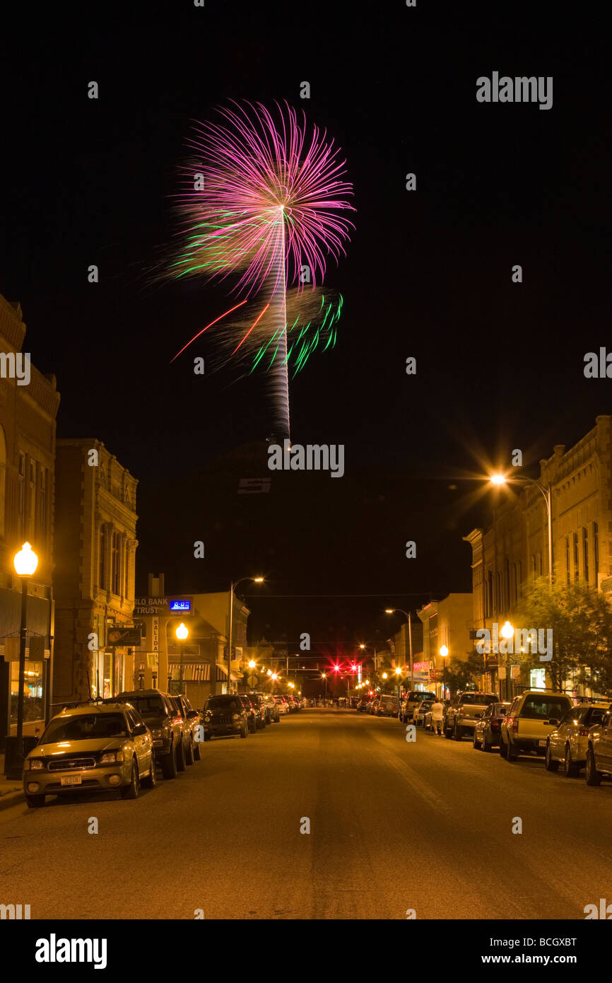Fourth of July fireworks on S Mountain viewed from the main street in