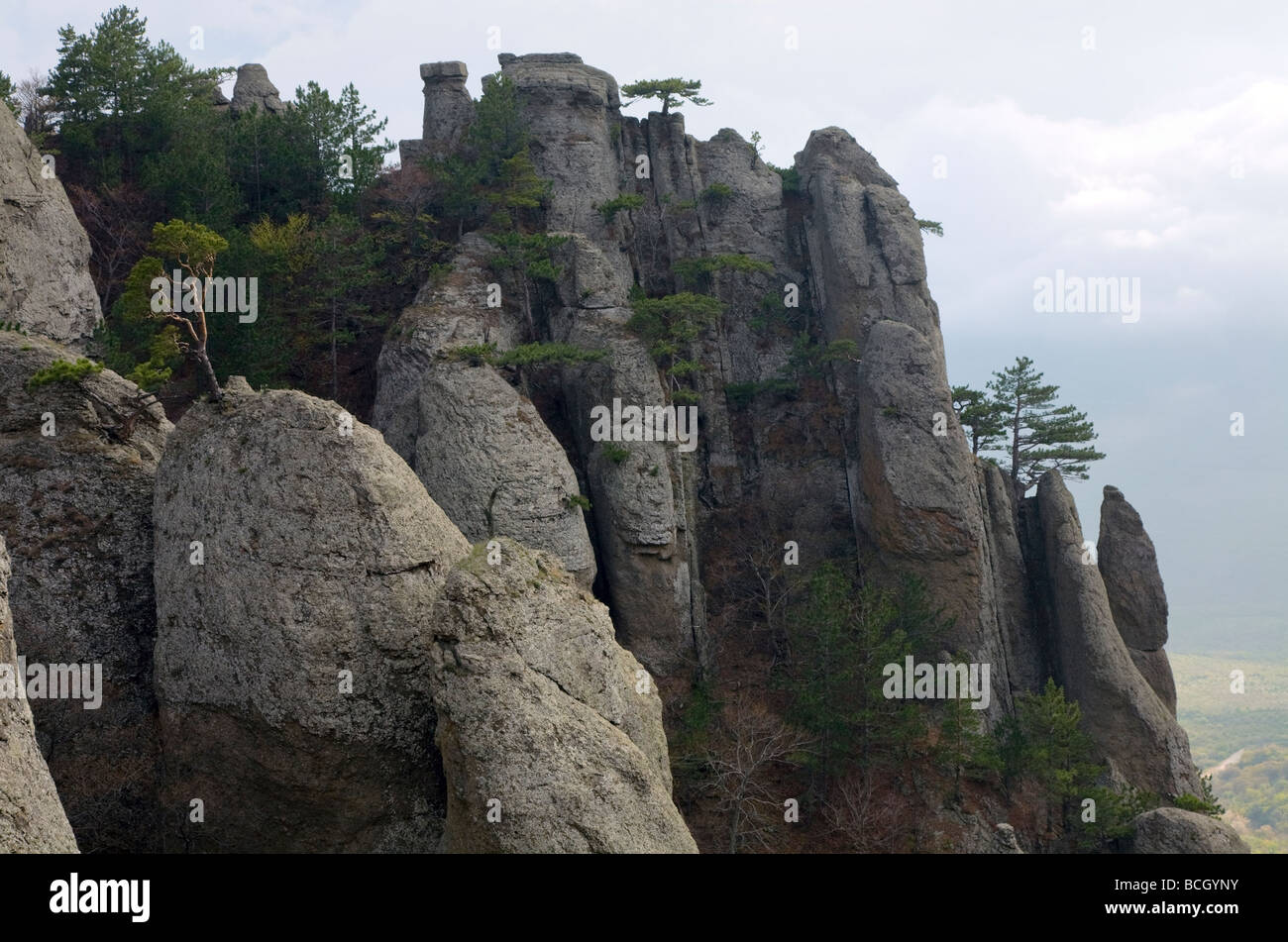 Rocky mountain view (Ghosts valley near Demerdzhi Mount, Crimea, Ukraine) Stock Photo