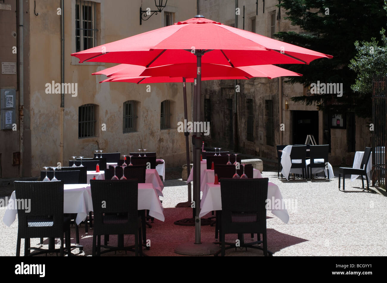 Outdoors restaurant behind the Popes Palace Avignon France Stock Photo