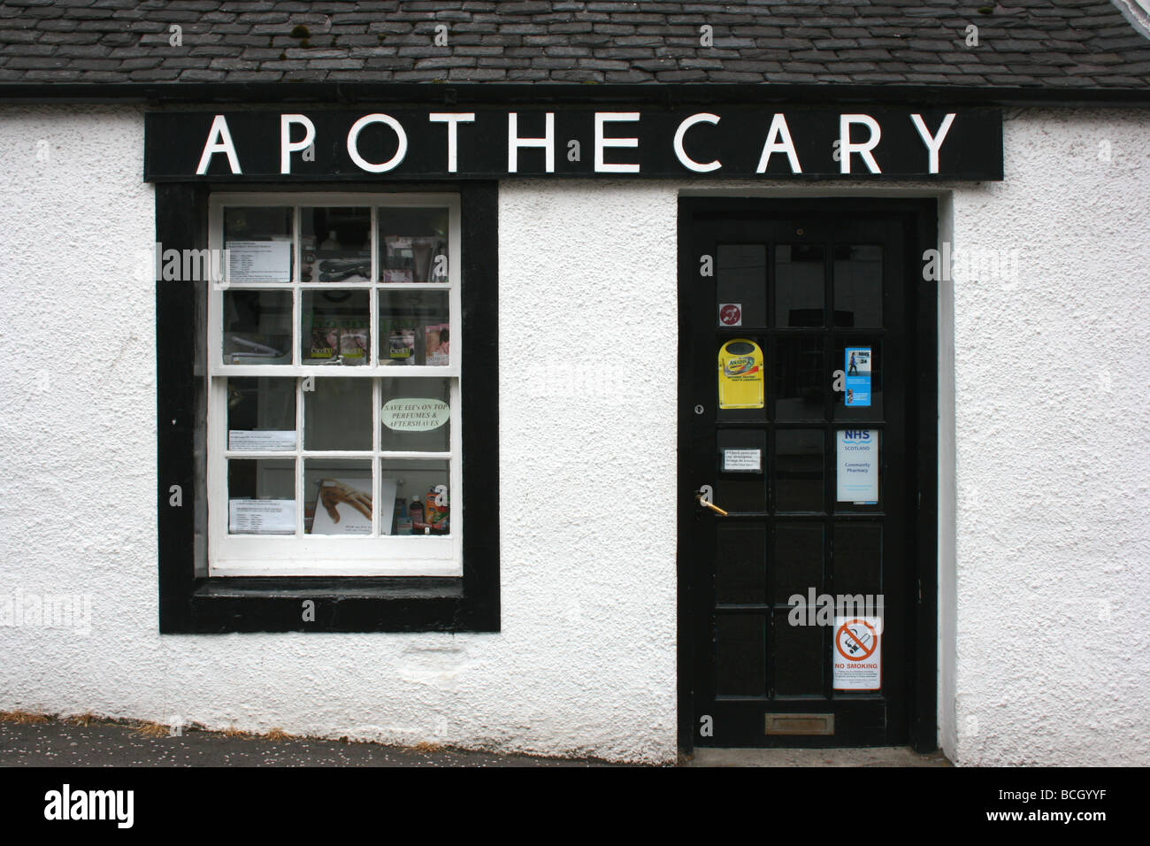 Apothecary shop (or now more commonly 'pharmacist') in Main Street, Inverary, Argyll, West Sctoland Stock Photo