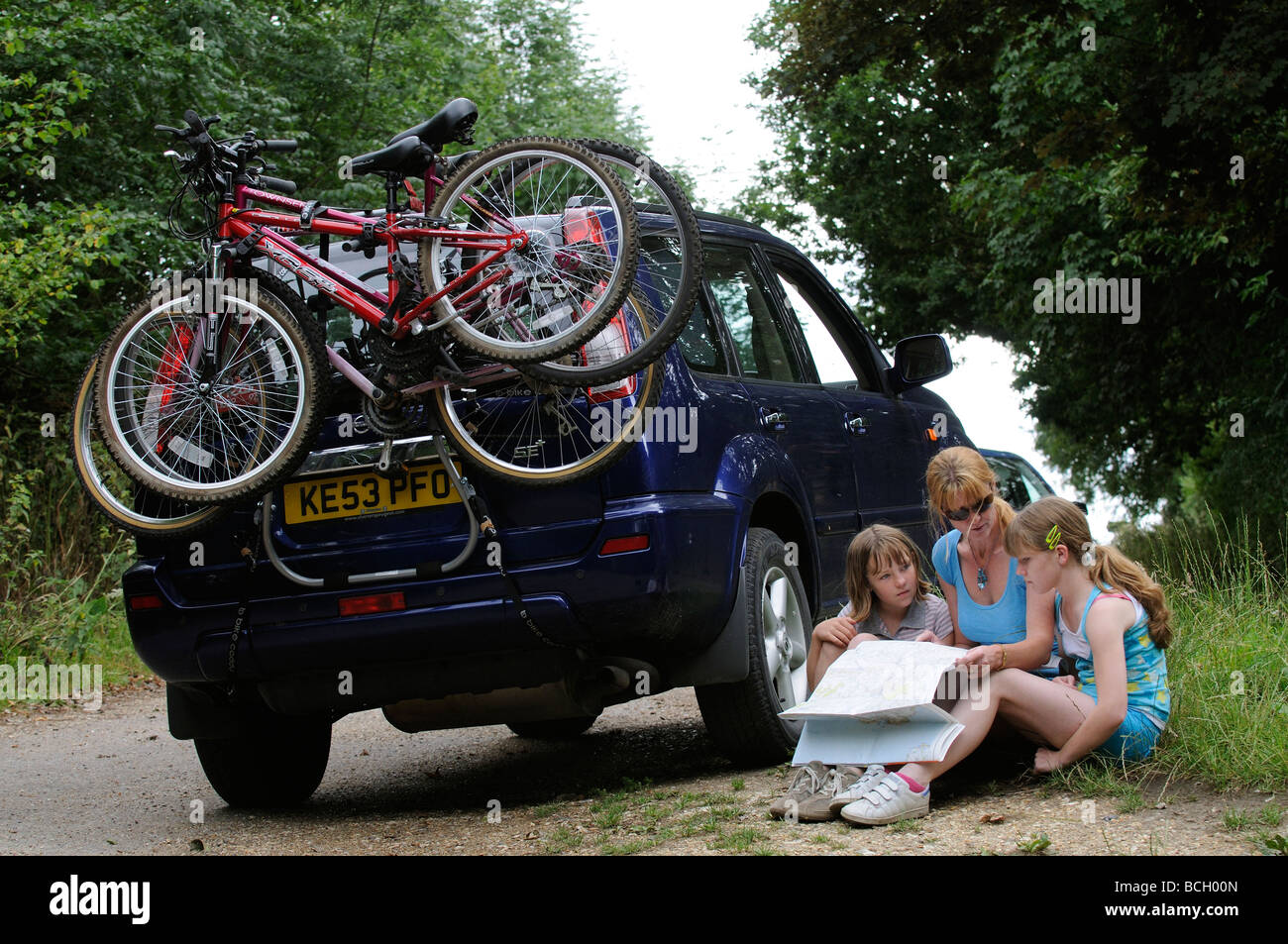 Car with cycle rack mounted on the rear 