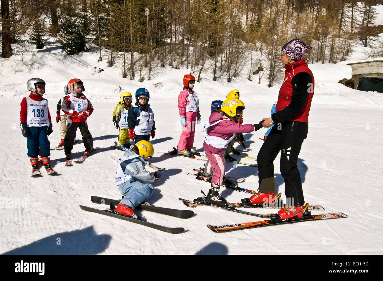 Ski School Gressoney la Trinitè Aosta Italy Stock Photo