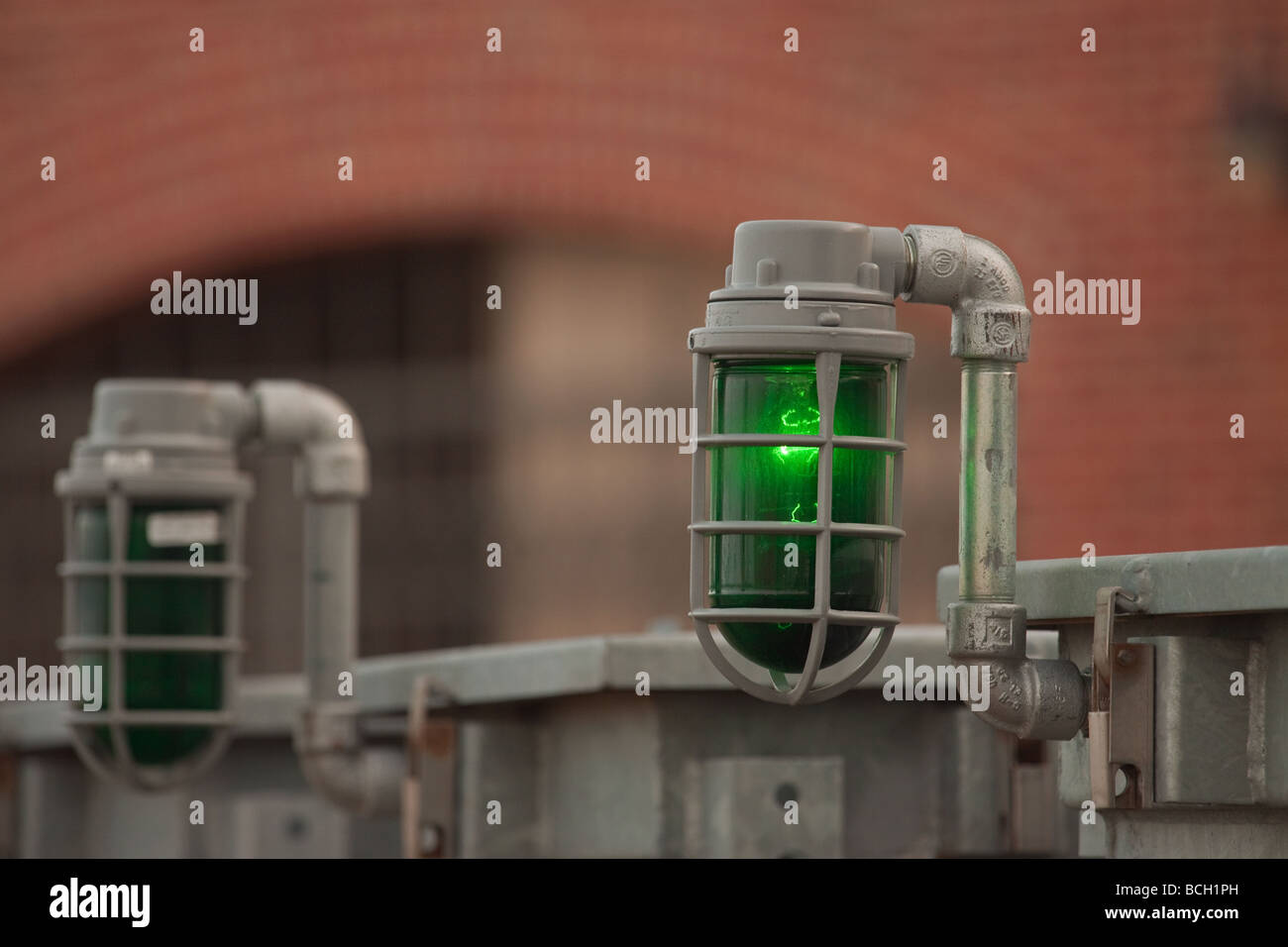 All systems go. Green industrial safety light indication Stock Photo