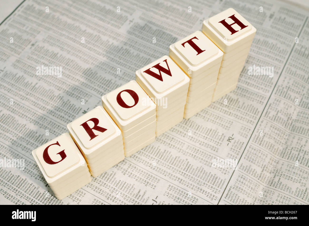 Growth spelled out on stock page Stock Photo