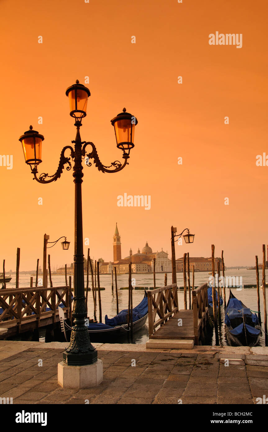 Venice gondolas and lantern at sunrise Stock Photo - Alamy
