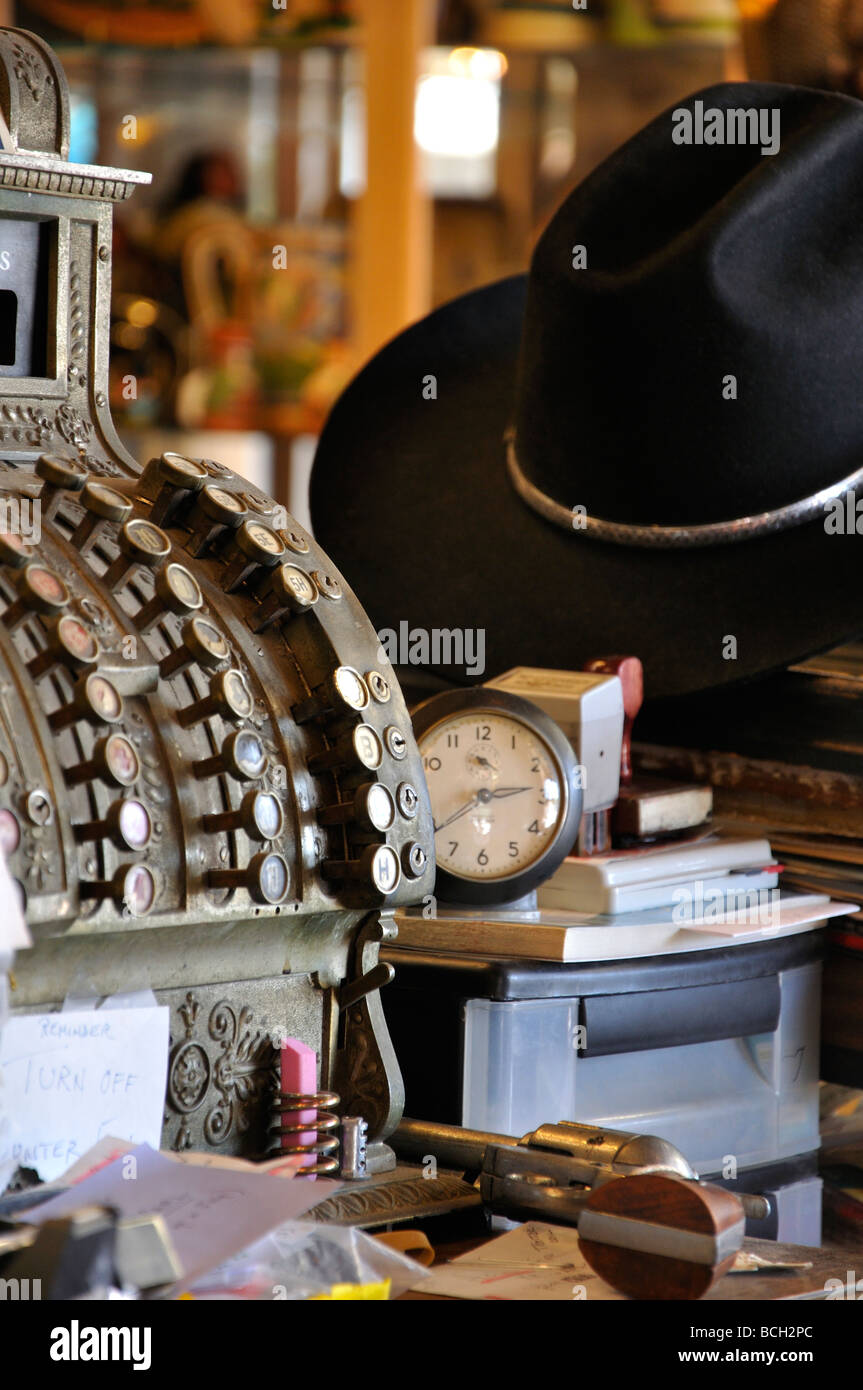 Old cash register in antiques store Stock Photo