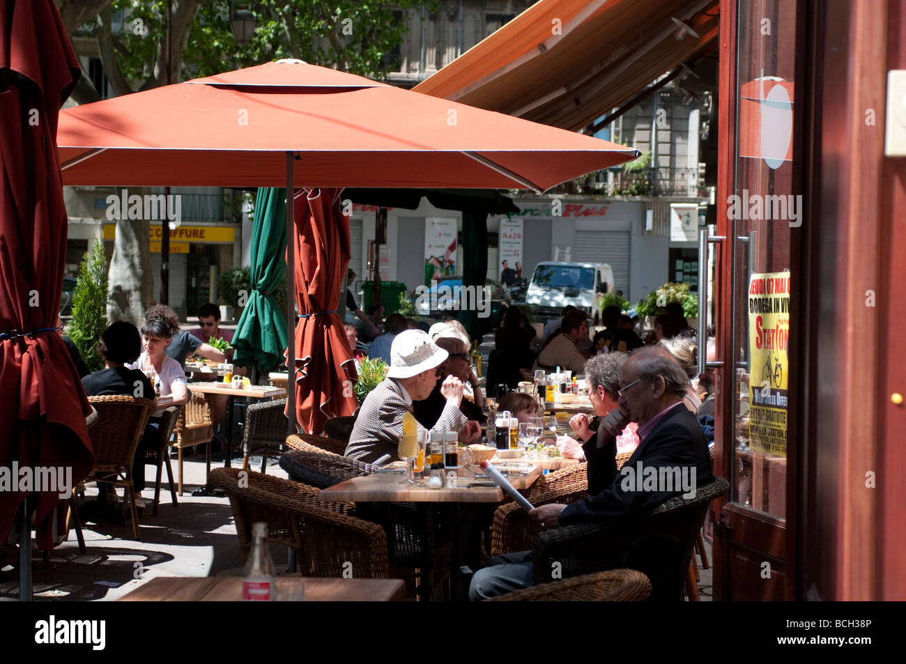 Outdoor restaurant on Place Pie Avignon France Stock Photo