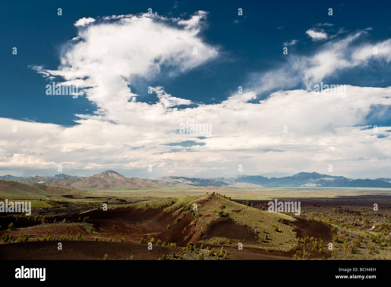 Clouds and landscape at Craters of the Moon National Monument Idaho Stock Photo
