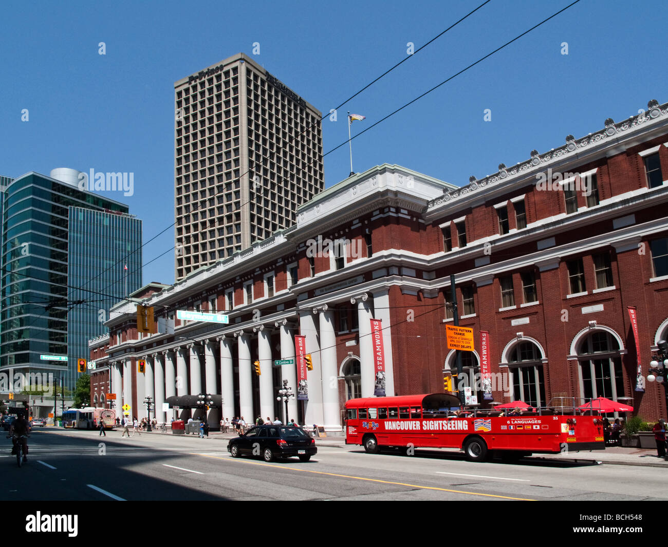 Pacific central station Vancouver sightseeing bus downtown sky train terminal Vancouver City Canada North America Stock Photo
