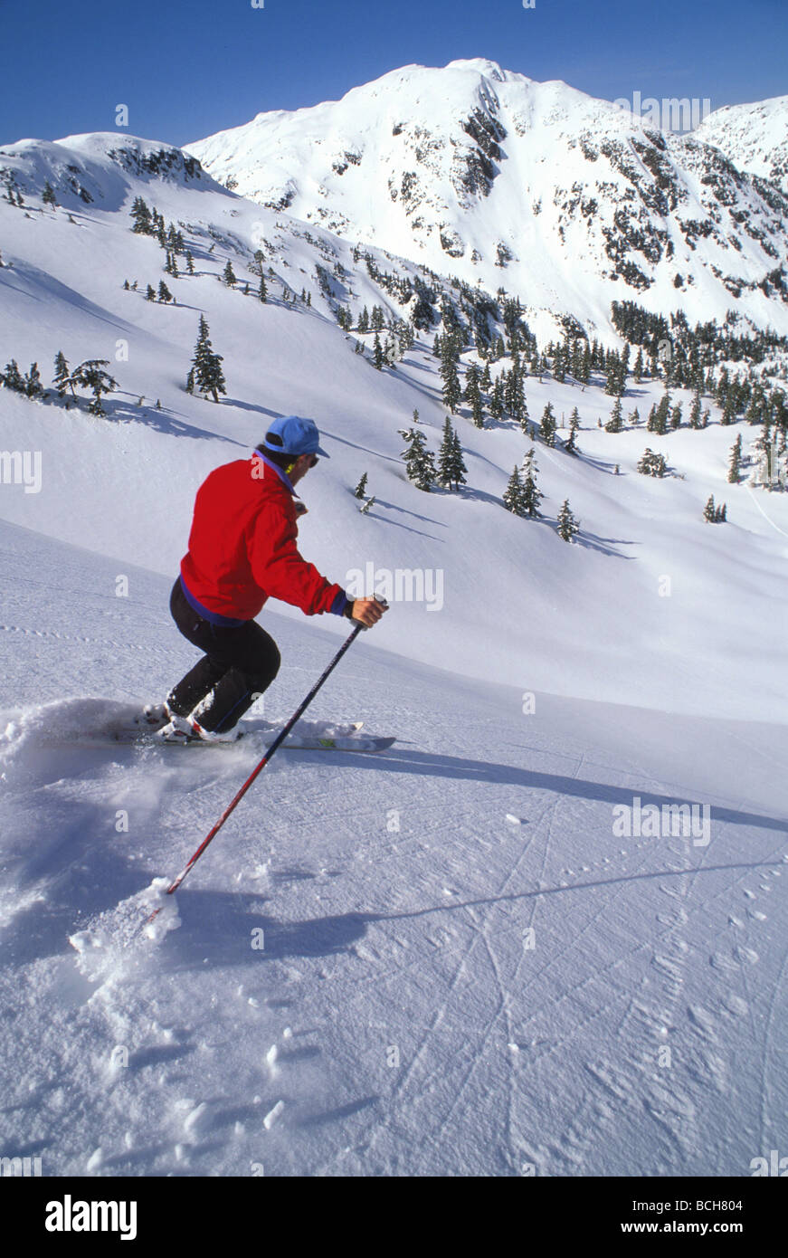 Man Downhill Skiing Eagle crest Ski Area Juneau AK Southeast Winter