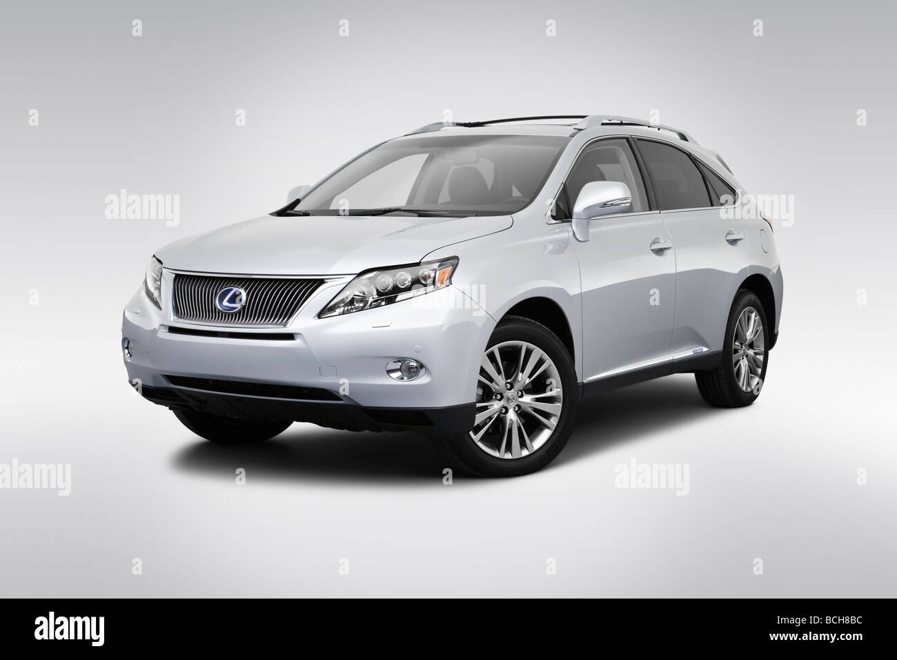 2010 Lexus RX Hybrid RX450h in Gray - Front angle view Stock Photo