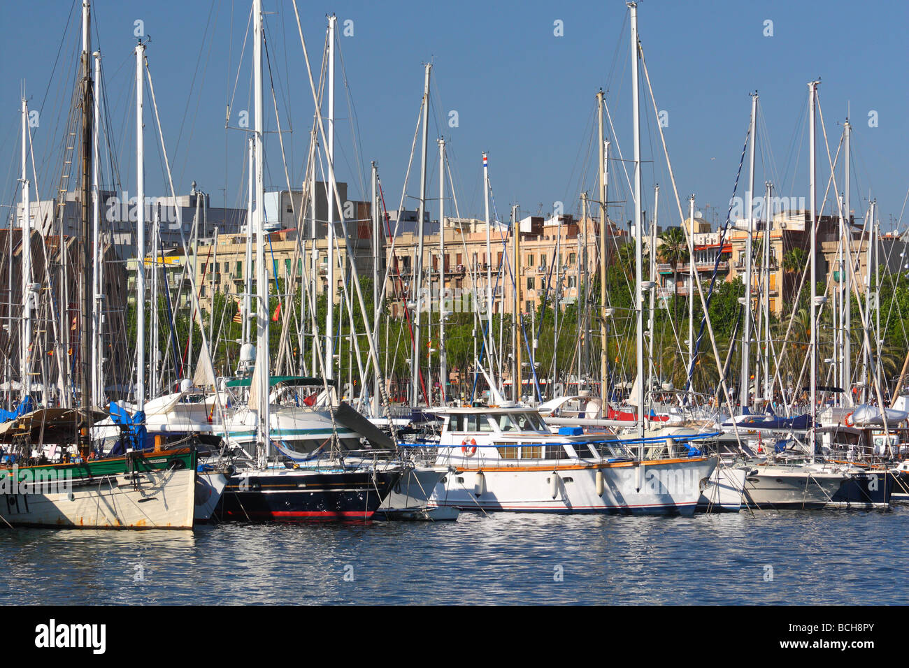Yachts and sailing boats Port Vell Barcelona Catalunya Spain Stock Photo