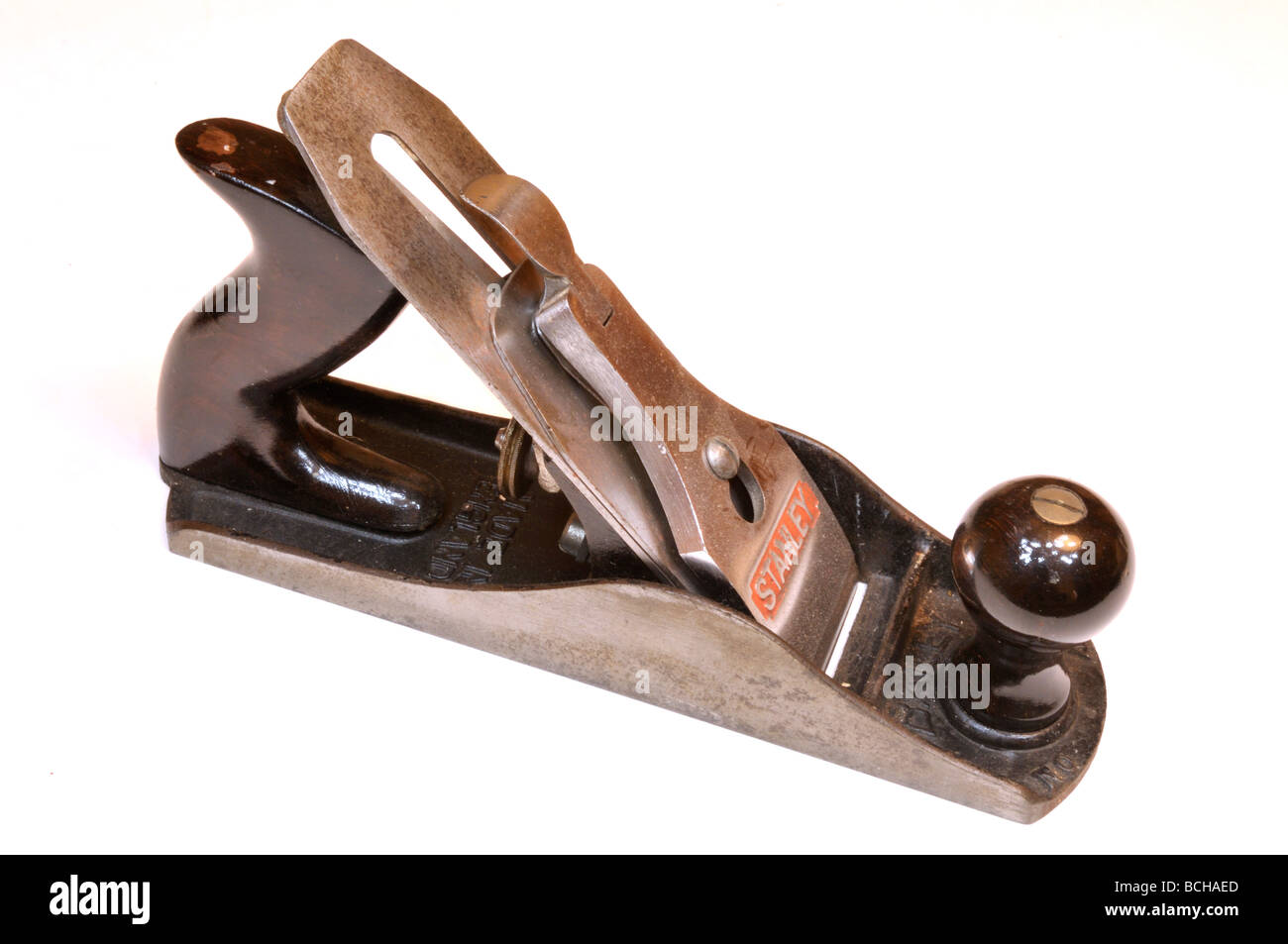 Stanley No 4 woodworkers smoothing plane on white background Stock Photo