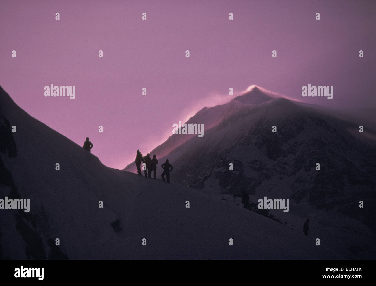 Climbers Standing on Ridge Line Sunset Denali NP AK/nMt McKinley background Stock Photo Alamy