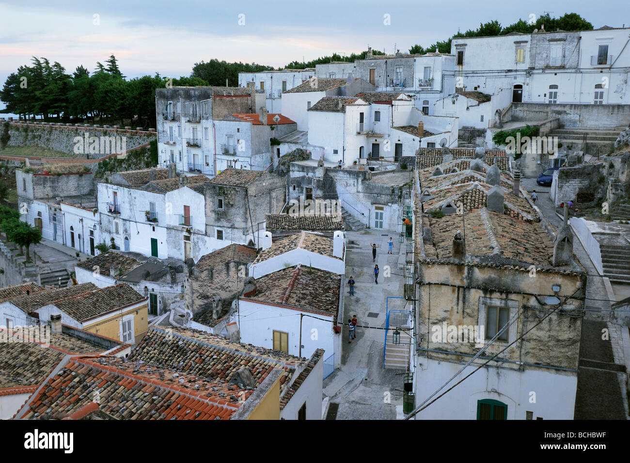 Monte Sant Angelo Puglia Italy Gargano Region Characteristic white houses of the Rione Junno area Stock Photo