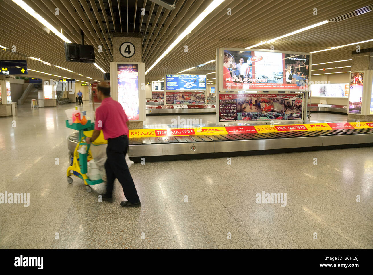 Empty Baggage claim conveyors, Arrivals, Malta International airport, Malta Stock Photo