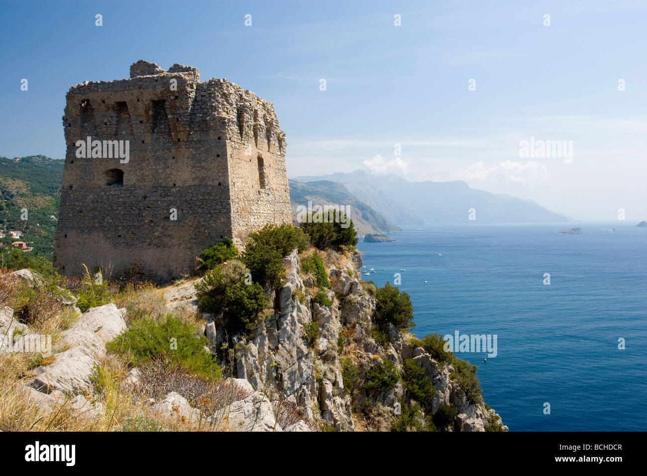 Torre di Montalto Massa Lubrense Sorrentine Peninsula Campania Thyrrhenian Sea Mediterranean Sea Italy Stock Photo