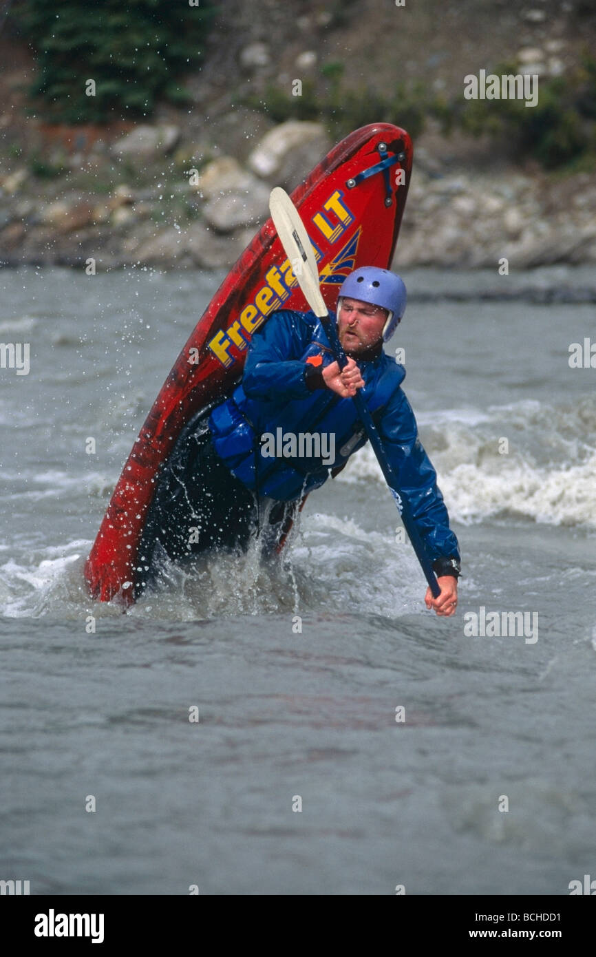 Kayaker White Water Kayaking Nenana River Interior Alaska Stock Photo