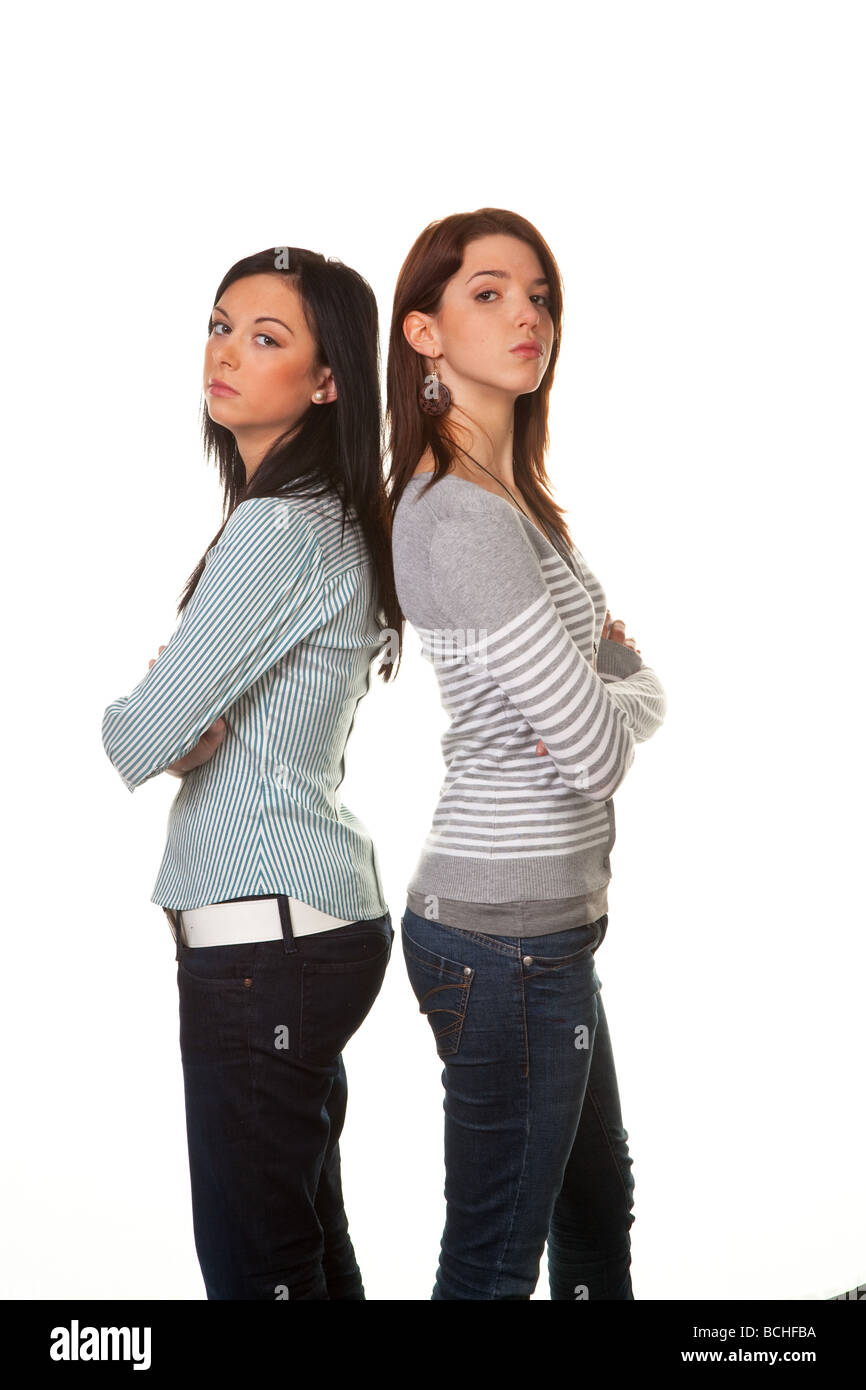 Two young women huffy and insulted in a dispute Stock Photo