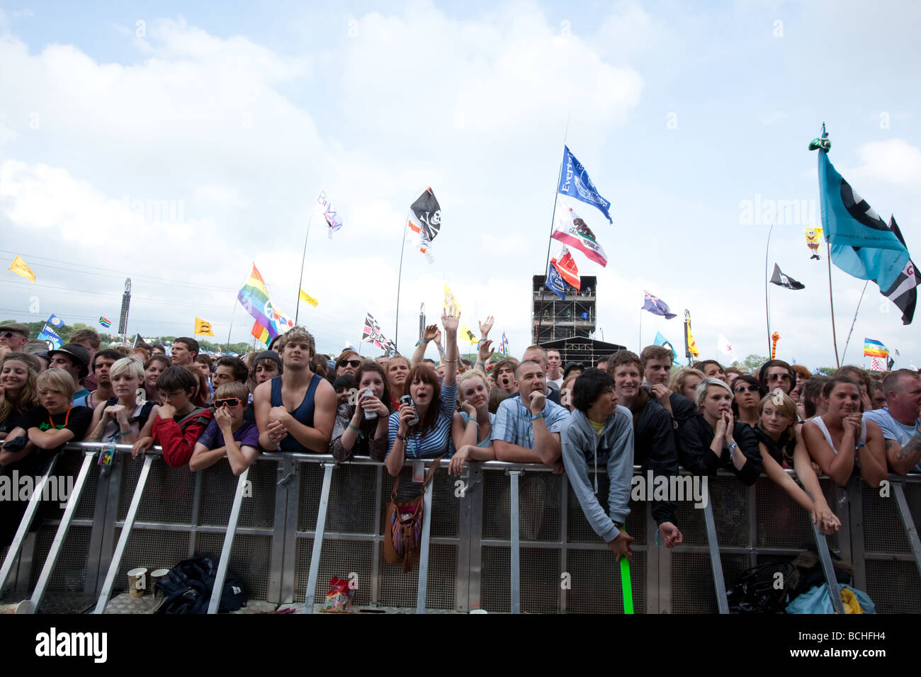 The crowd at Glastonbury Festival 2009 Somerset England Stock Photo