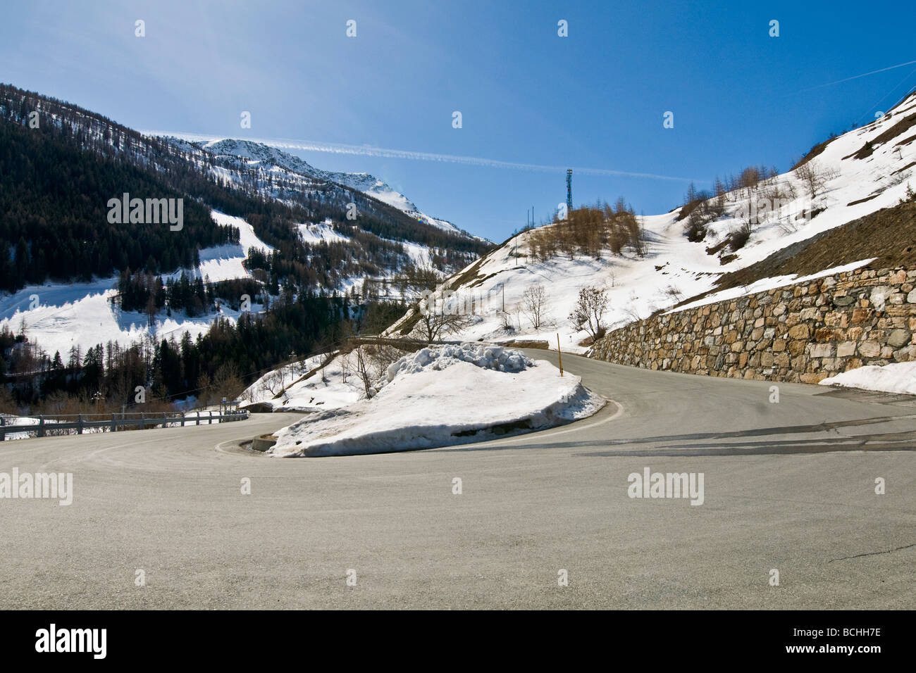Road of Little St Bernard Pass La Thuile Aosta Italy Stock Photo