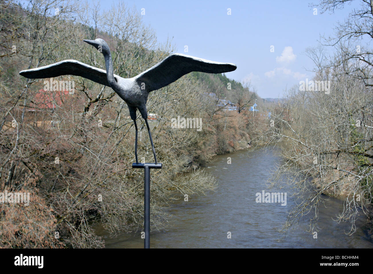 Bird sculpture at the German - Swiss border Stock Photo