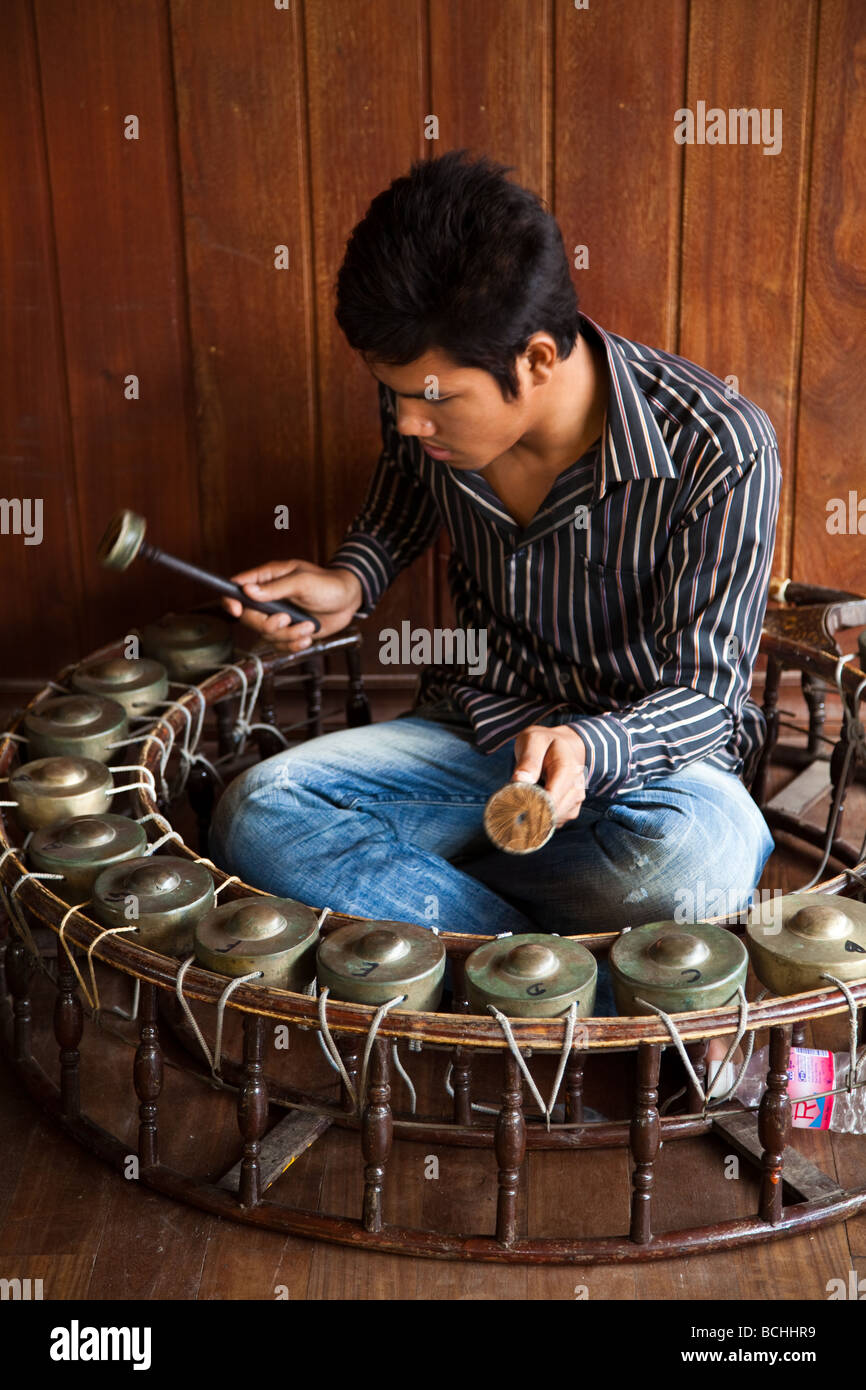 Cambodian Gong Player, Phnom Penh Stock Photo