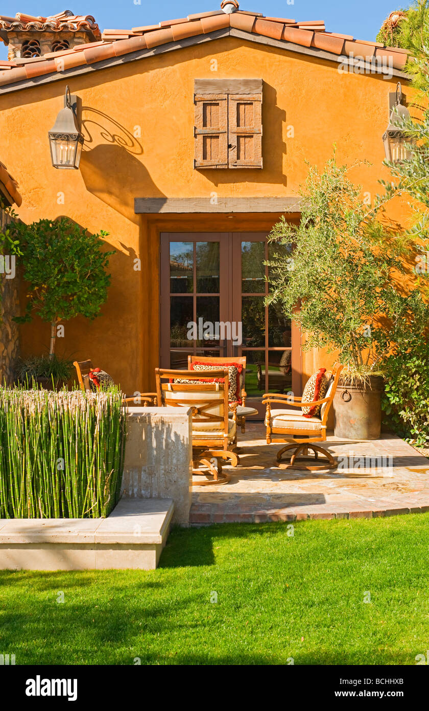 View Of Patio Seating Area Of Tuscan Style Home Stock Photo