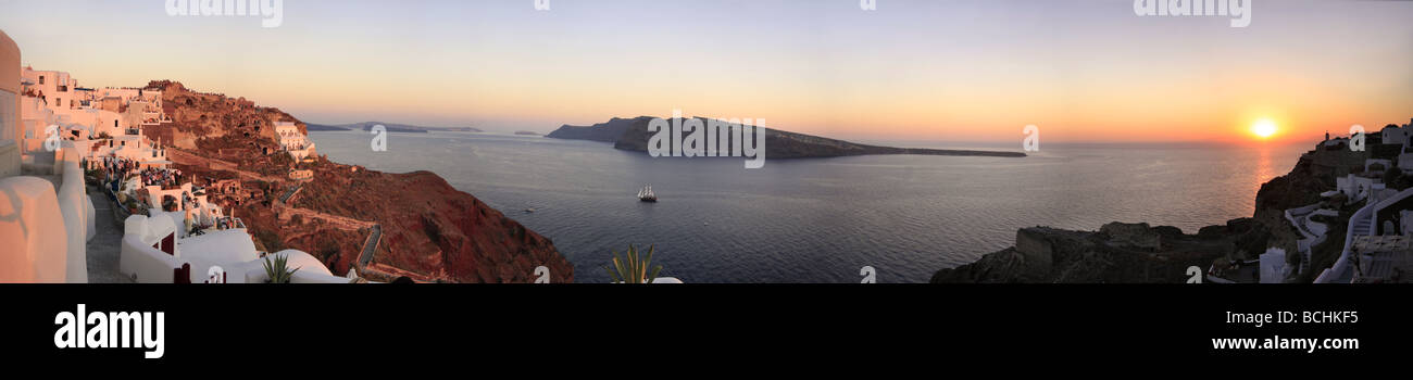 Dream house set on a hill overlooking the sea Viewpoint at Santorini - panoramic picture - more available Stock Photo