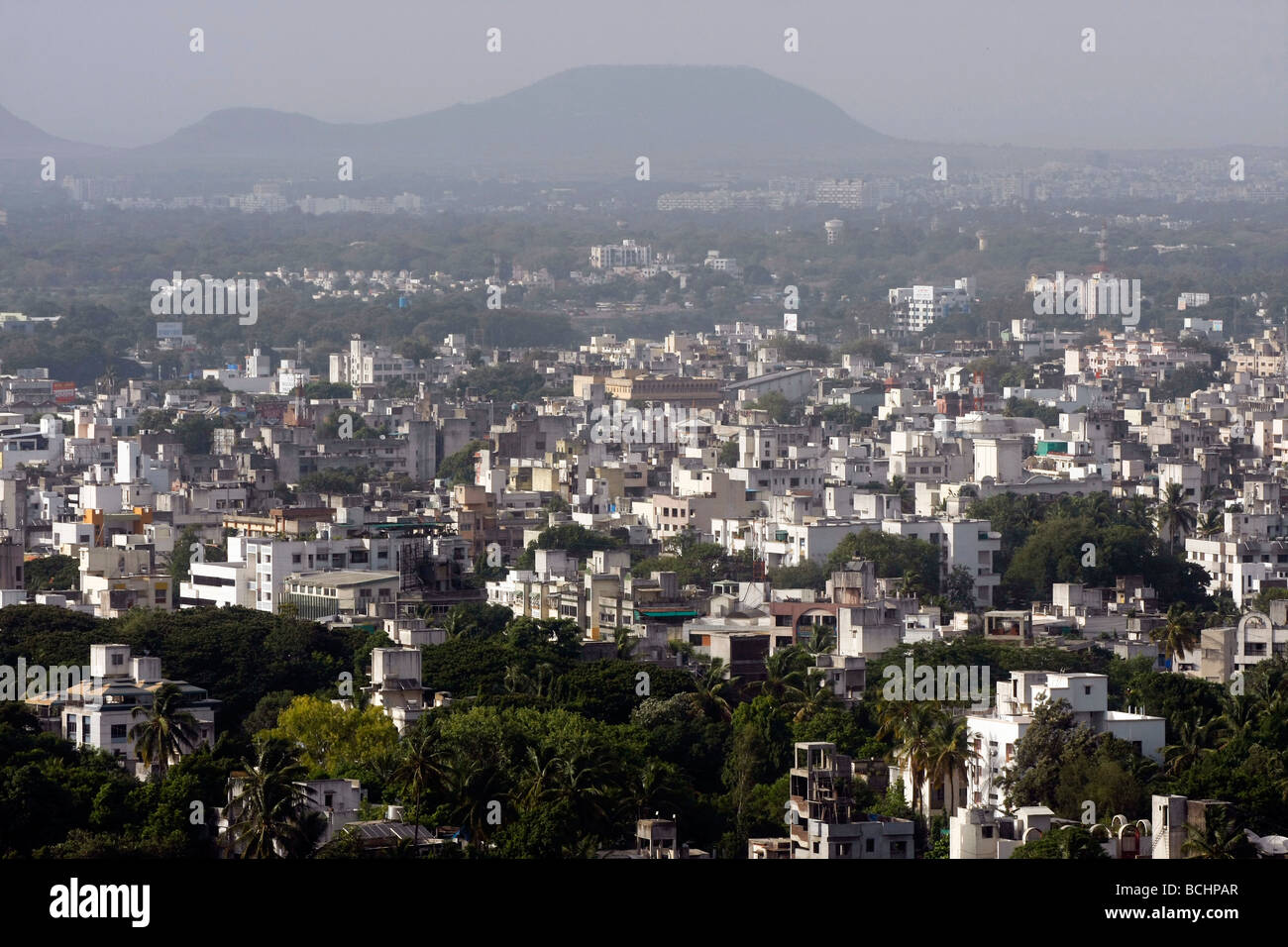 A birds eyed view of Pune (Poona) in India from the Parvati Hill. Stock Photo