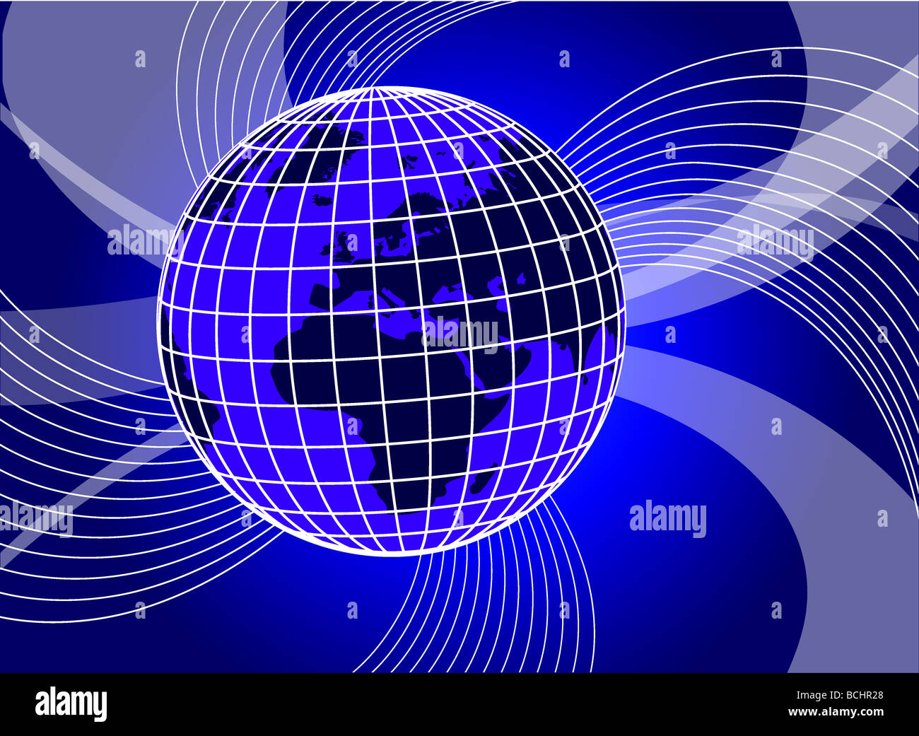 illustration of an abstract blue background with swirls and globe Stock ...