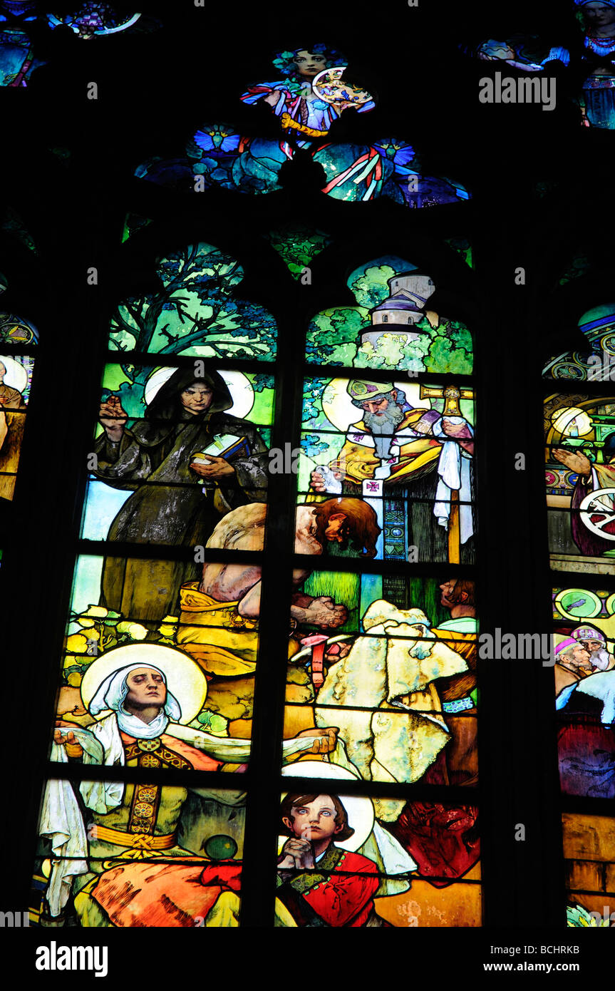 Stained Glass by Alphonse Mucha in St Vitus Cathedral in the Castle in