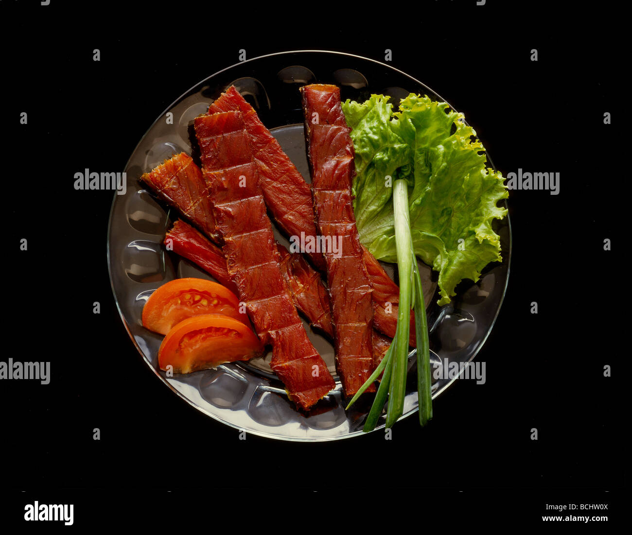Prepared Alaskan Smoked Salmon on plate Still Life Stock Photo