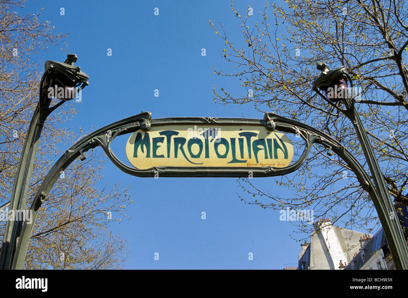 Metro entrance Art Nouveau sign by Hector Guimard in Paris France Stock ...