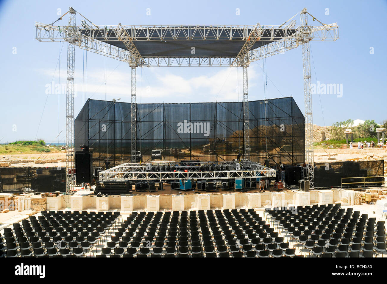 Israel Caesarea The amphitheater on the city s southern shore Currently used for open air performances Stock Photo