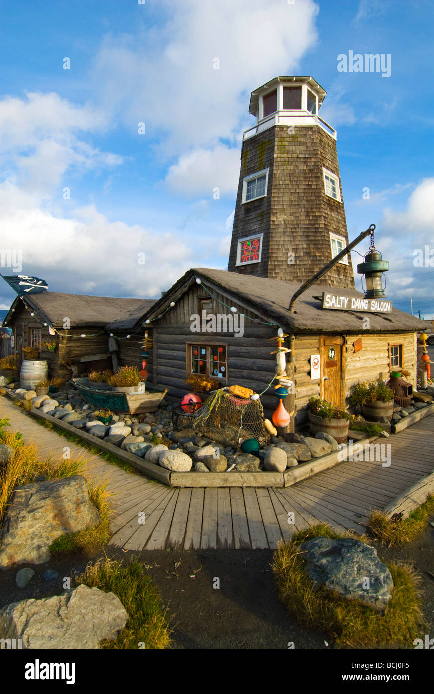 The Salty Dawg Saloon on the Homer Spit on the Kenai Peninsula in Southcentral Alaska Stock Photo