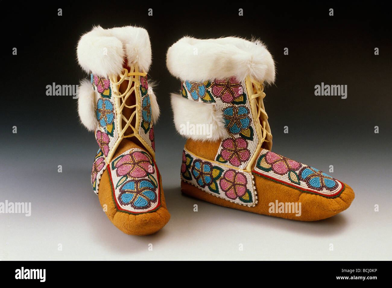 Athabaskan Dancing Boots with Beads & Rabbit Fur/nBy Hannah Solomon Stock Photo